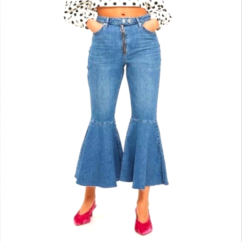 Topshop Moto Dree Women's Blue Kick Flared Jeans‎ Size 34. #851